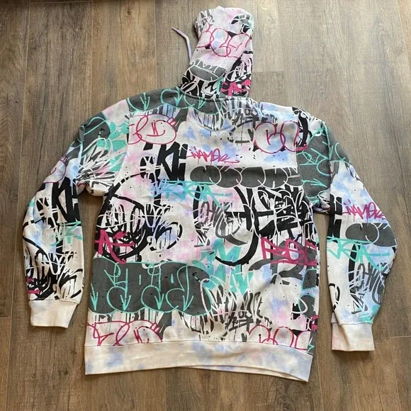 Massive Men's Pullover Hoodie Multicolor XL Graphic Print Hooded Kangaroo Pocket - Picture 2 of 6